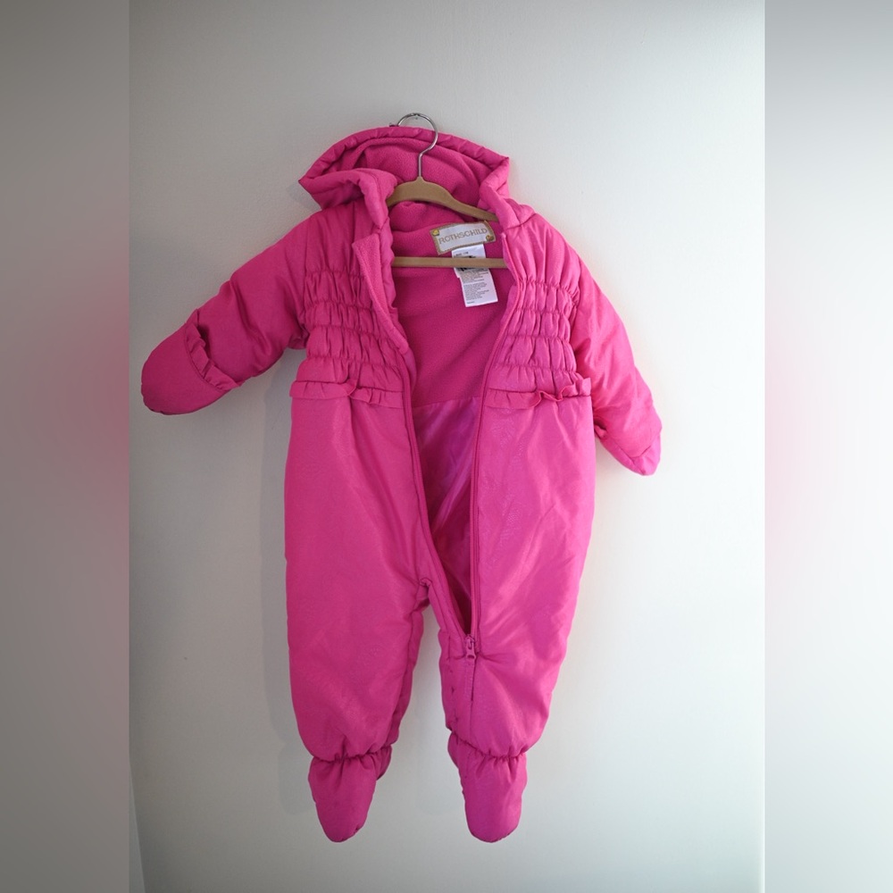 Rothschild 12M Infant Girls Snowsuit In Vibrant Pink with Floral Embossed Design - Picture 1 of 15